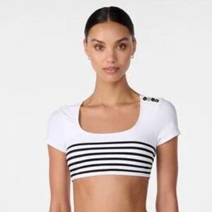 Karl Lagerfeld Soft Padded Striped White/Black Crop Top